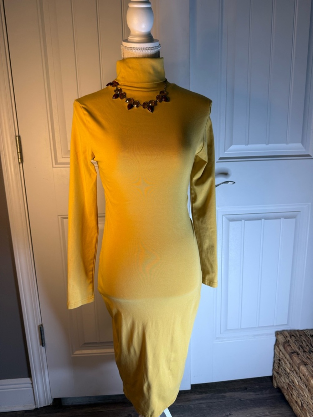 SHEIN Mustard Yellow Turtleneck Midi Dress